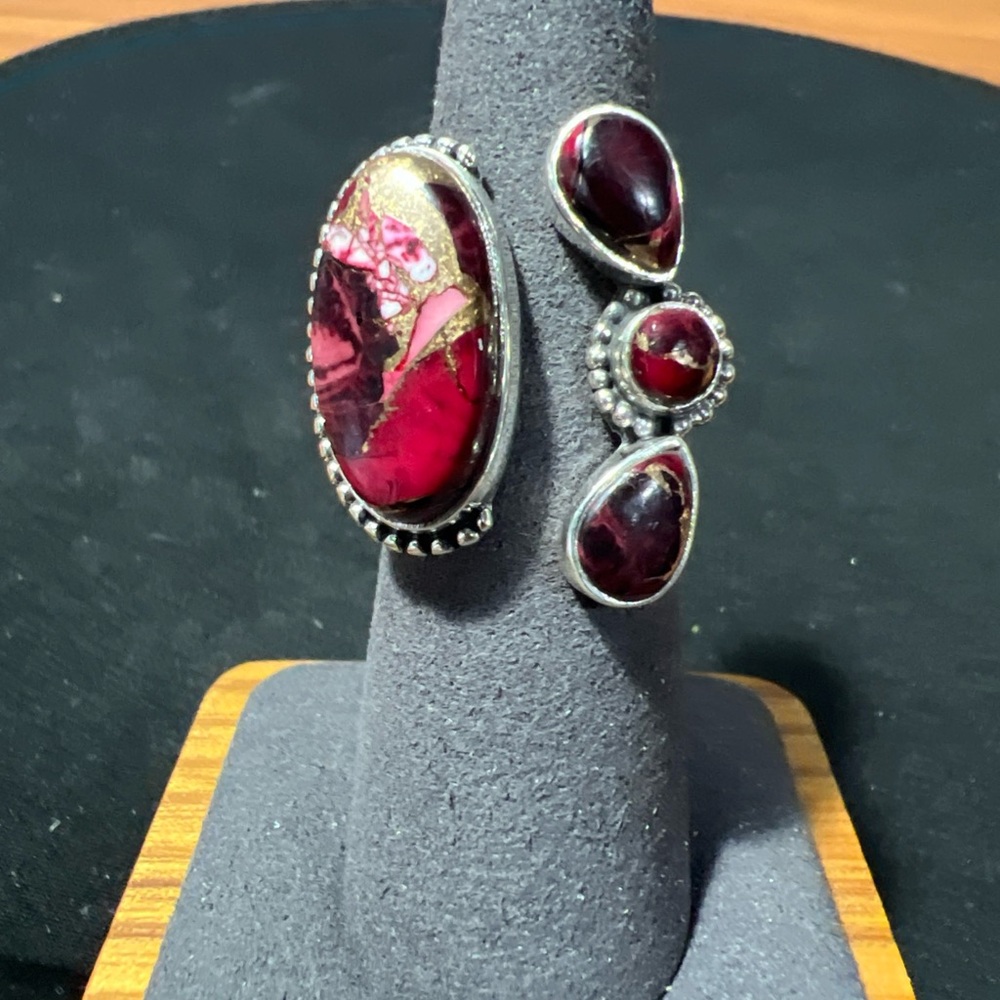 Red Rose Dahlia Turquoise Ring Size 7 Sterling Silver Southwestern Style